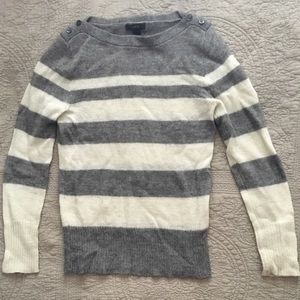 J. Crew Grey and White Striped Wool Sweater